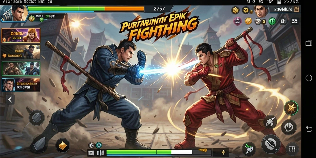 Screenshot gameplay dari game Fighting 2757 yang menampilkan aksi pertarungan seru.