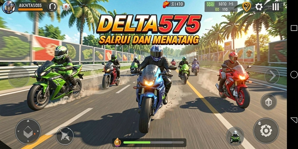 Tampilan gameplay DELTA575 yang memukau dan seru dalam balapan motor.