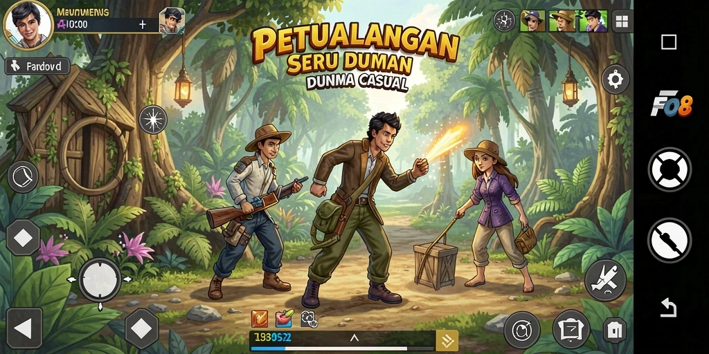 Tampilan gameplay FO8 yang ceria dan penuh warna.