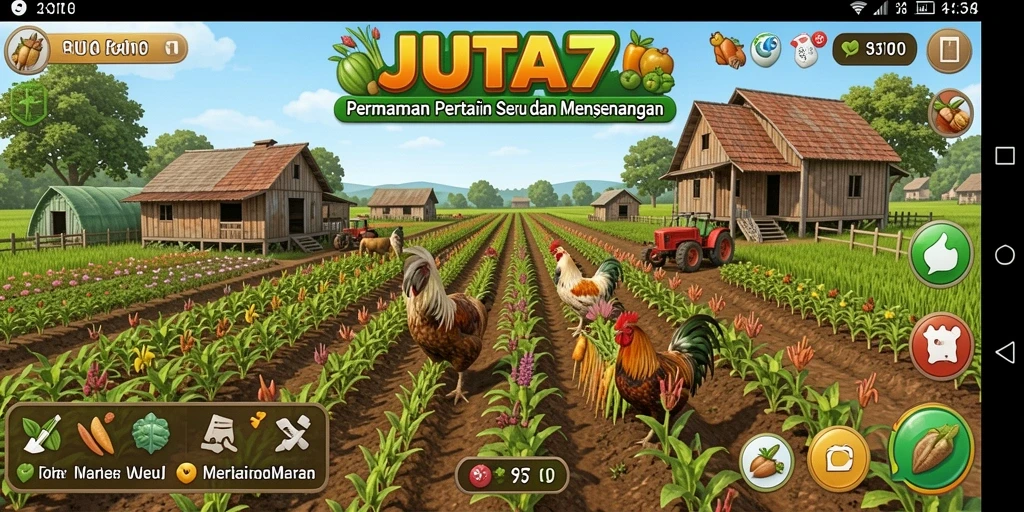 Screenshot gameplay JUTA7 menampilkan aktivitas berkebun yang seru.