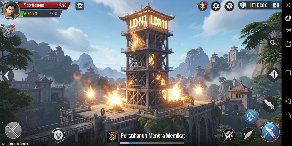 Tangkapan layar gameplay LDN11 yang menunjukkan pertempuran strategi Tower Defense.