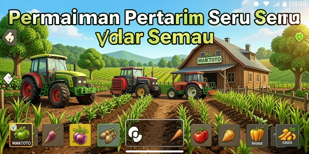 Tangkapan layar gameplay MAKTOTO menampilkan ladang subur yang penuh tanaman.