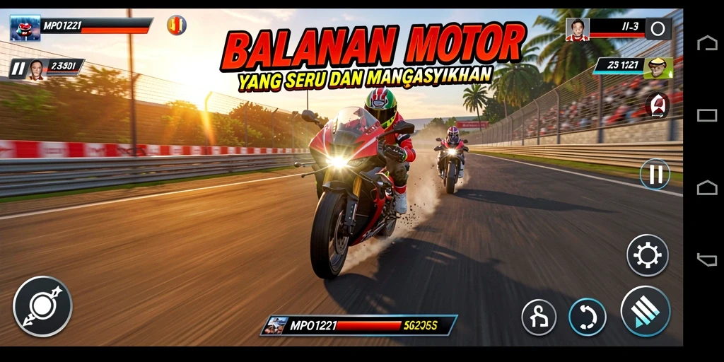 Tampilan gameplay seru di MPO1221 dengan balapan motor yang mendebarkan.
