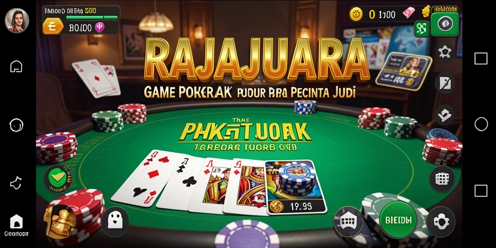 Screenshot utama RAJAJUARA menampilkan antarmuka permainan poker yang menarik.