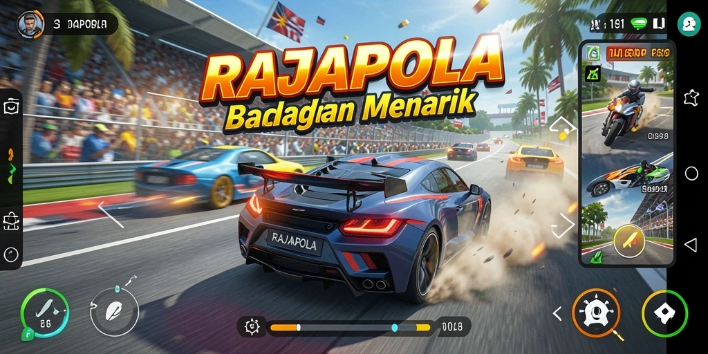 Screenshot gameplay RAJAPOLA menampilkan aksi balap yang mendebarkan.