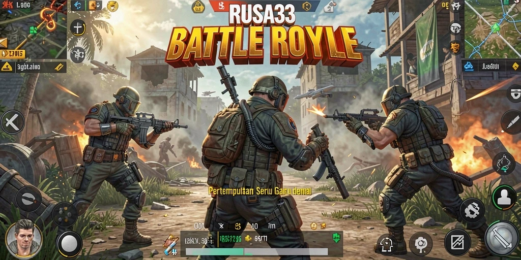 Tampilan gameplay mendebarkan di RUSA33 dengan aksi intens Battle Royale.