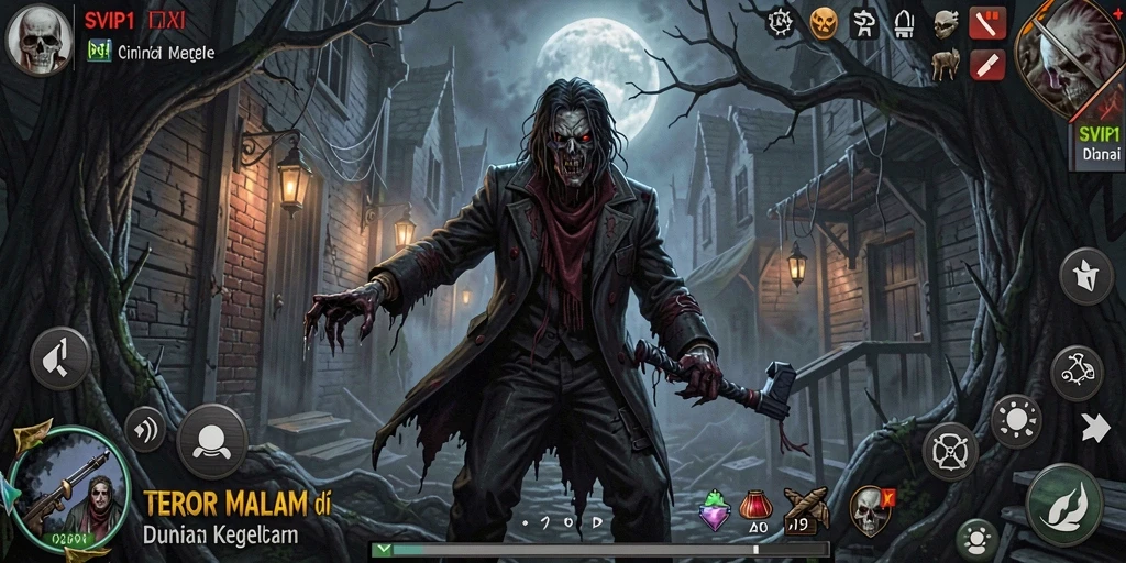 Tampilan gameplay SVIP1 dengan suasana horor yang mencekam.