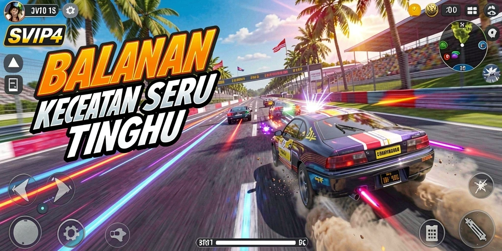 Tangkapan layar gameplay menampilkan aksi balapan yang mendebarkan.