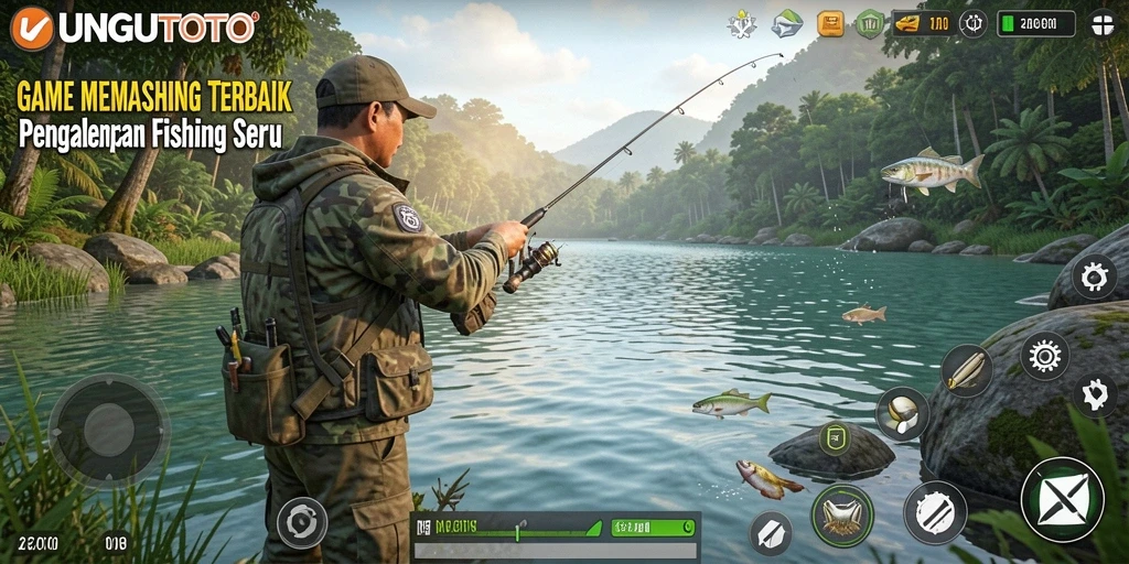 Tampilan gameplay <strong>UNGUTOTO</strong> yang mengasyikkan saat memancing ikan.
