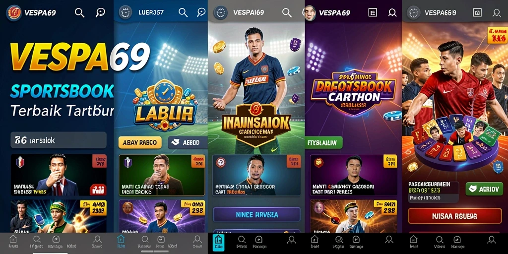 Screenshot utama VESPA69 menampilkan antarmuka aplikasi Sportsbook yang menarik.